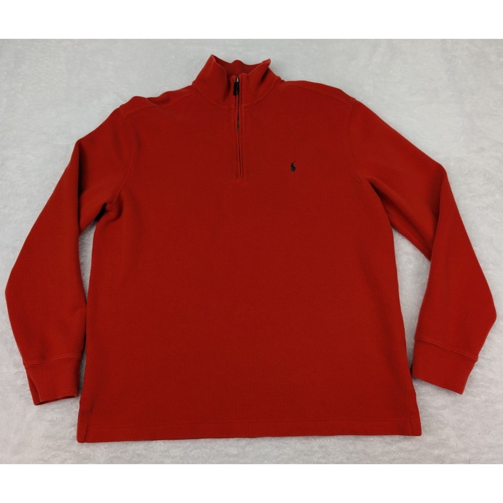 VTG Polo Ralph Lauren 1/4 Zip Sweater Men's L Orange Cotton Knit Pullover